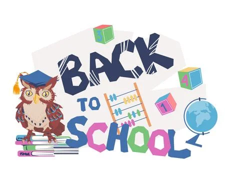 Welcome back to school with wise owl, vector template. Banner for school year Stock Illustration