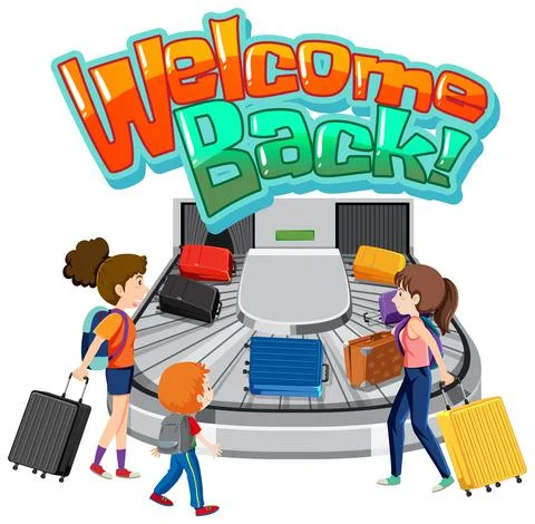 Welcome Back typography design with baggage carousel Stock Illustration