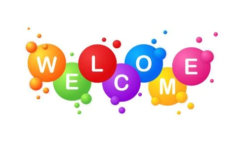 Welcome banner with color drops. Vector on isolated white background. EPS 10 Stock Illustration