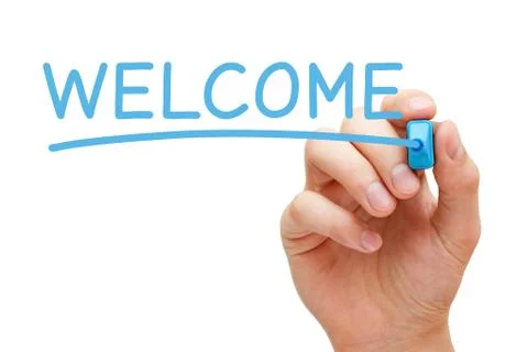 Welcome blue marker 스톡 사진