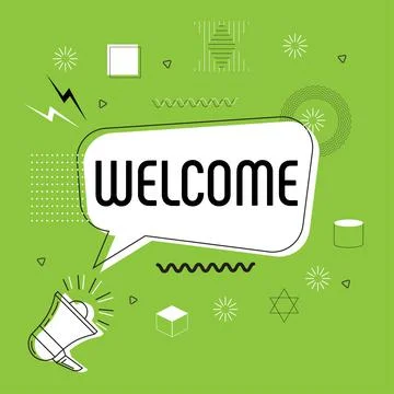 Welcome in bubble vector on bright background. Comic speech bubble. Stock Illustration