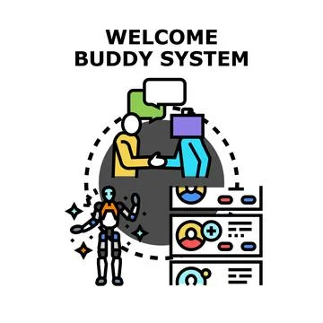 Welcome buddy system onboarding new employees Stock Illustration