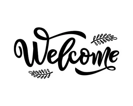 Welcome calligraphy lettering with decorative elements of branches. black color Illustrazione stock
