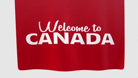 Welcome to Canada Waving Red Flag Banner Animation with Alpha Channel Stock Footage 346182937