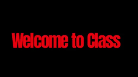 Welcome to class text animation. Red typography on black background for Stock Footage 340597529