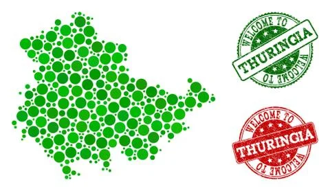 Welcome Collage of Map of Thuringia State and Grunge Stamps Illustrazione stock