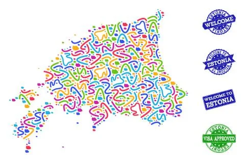 Welcome Composition of Mosaic Map of Estonia and Distress Seals Stock Illustration