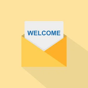Welcome concept with open envelope. The letter reads welcome. Vector Stock Illustration