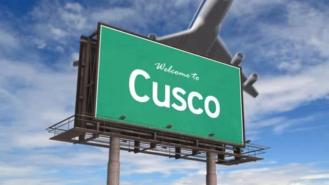 Welcome To Cusco Road Sign. Airplane Landing Cusco Peru. Stock Footage 293774884