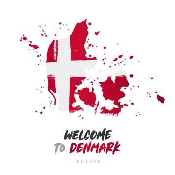 Welcome to Denmark. Flag and map of the country 스톡 일러스트