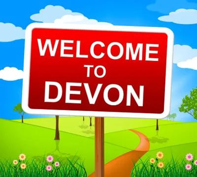 Welcome to devon showing united kingdom and meadow Stock Illustration