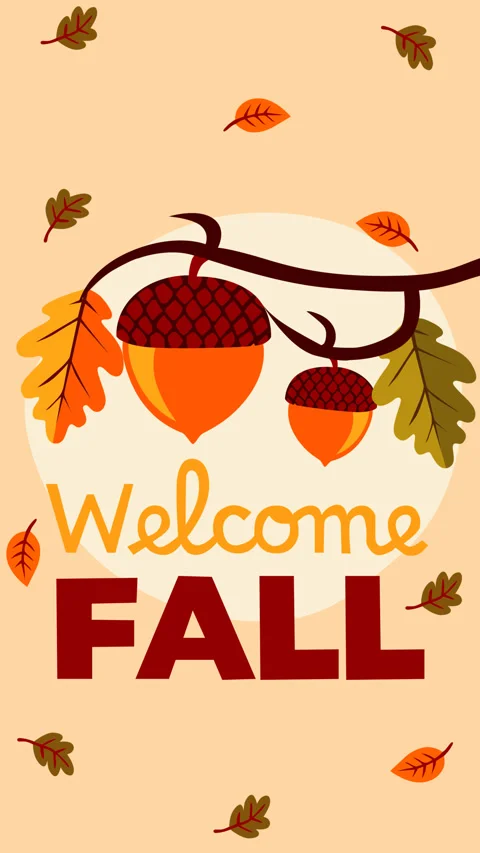 Welcome Fall Acorn Branch Background with Autumn Leaves Loop Animation Stock Footage 340852755