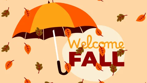 Welcome Fall Background with Umbrella and Falling Autumn Leaves Loop Animati Stock Footage 340495122