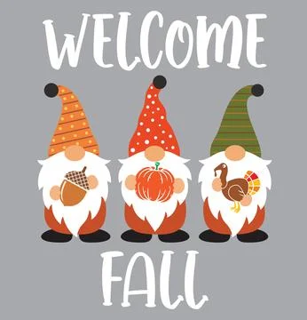 Welcome Fall Gnomes 2, Happy Harvest, Thanksgiving Vector Illustration File Stock Illustration