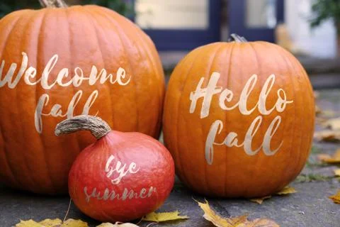 Welcome fall Pumpkins - in front of a house Foto stock