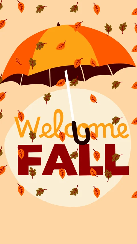 Welcome Fall Umbrella Background with Falling Autumn Leaves Loop Animation Stock Footage 340535097