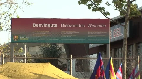Welcome to FC Barcelona match day Stock Footage