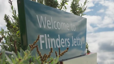 Welcome to Flinders Jetty Sign Stock Footage 295080050