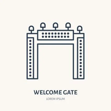 Welcome gate flat line icon. Outdoor advertising sign. Thin linear logo for Illustrazione stock