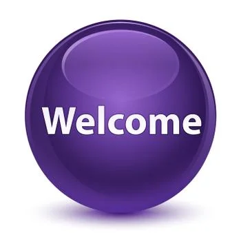 Welcome glassy purple round button Stock Illustration