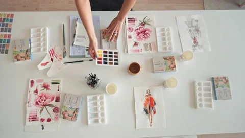 Welcome to the gouache drawing master class. Woman is preparing a place for Stock Footage 159537185