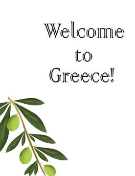 Welcome to Greece card with olive tree vector Stock Illustration