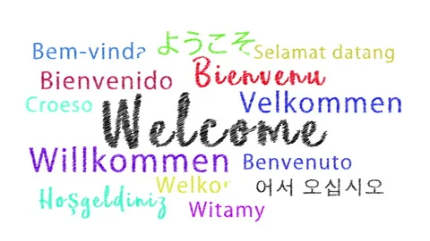 Welcome Hand Writing Style in Multi Language Animation Stock Footage