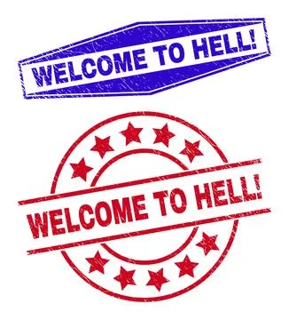 WELCOME TO HELL! Distress Seals in Circle and Hexagonal Shapes イラスト素材