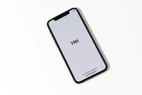 Welcome hello in different languages white screen on starting of the smartphone Stock Photos