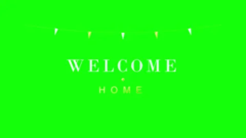 Welcome home animated text with hanging bunting flags on green screen backg.. Stock-Footage 344855359