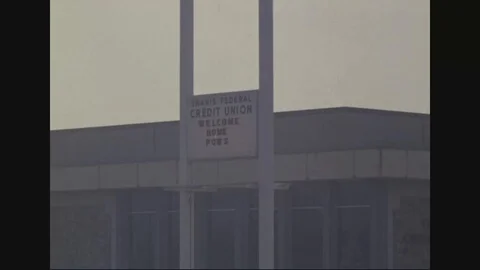 Welcome home sign for returning POWs at Travis Federal Credit Union - 1973 Stock Footage 99917228