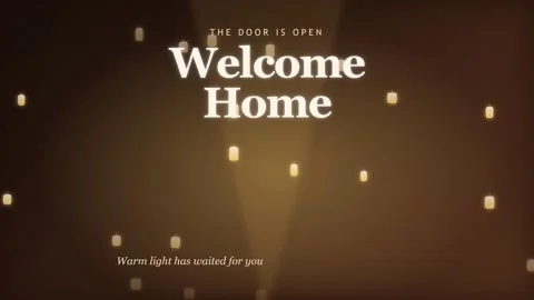 Welcome home text animation with glowing warm floating lanterns Stock Footage 335801173
