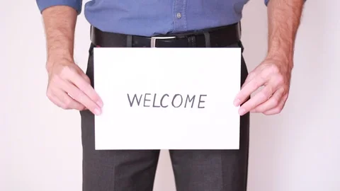 "Welcome" inscripton in front of genitals Vídeo Stock 94651845