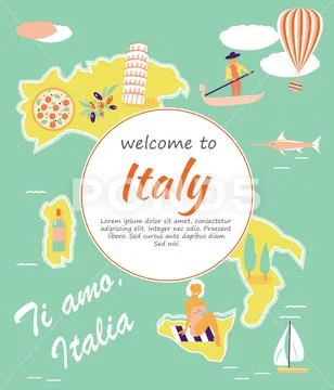 Welcome to Italy concept image with a set of landmarks and objects ...