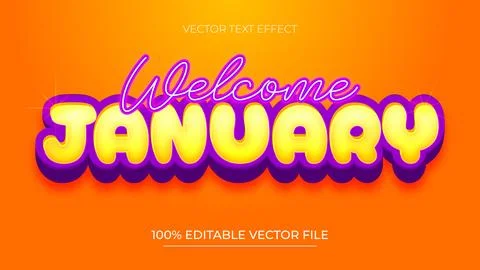 Welcome January text effect style Editable text effect vector Stock Illustration