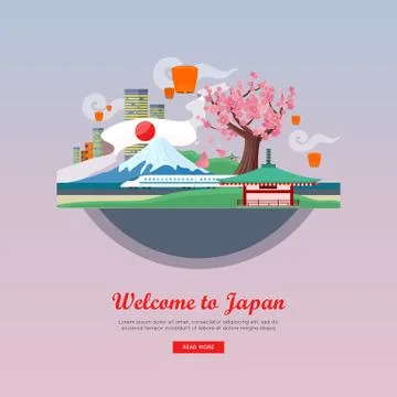 Welcome to Japan Flat Style Vector Web Banner Ilustración de archivo