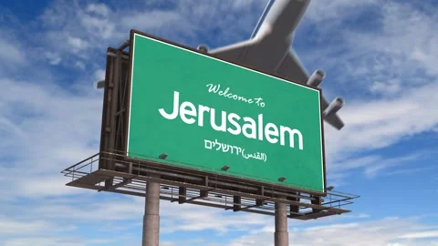 Welcome To Jerusalem Road Sign. Airplane Landing Jerusalem Israel. Stock Footage 293776231