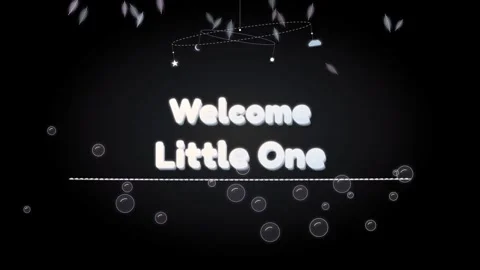 Welcome little one animation with bubbles and stars on a black backgro Stock Footage 344583168