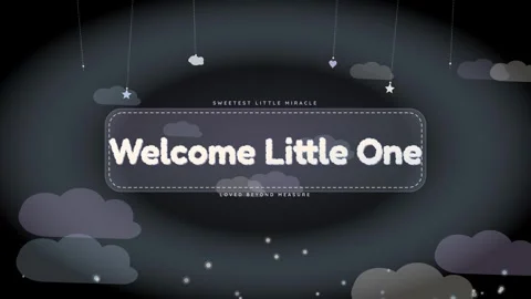 Welcome little one card with clouds, stars, and hearts design Stock Footage 344583173