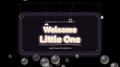 Welcome little one with text design and bubbles in dark background Stock Footage 344577461