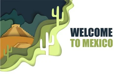 Welcome to Mexico poster, vector paper cut illustration Stock Illustration