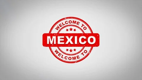 Welcome to MEXICO Signed Stamping Text Wooden Stamp Animation. Video stock 90359966
