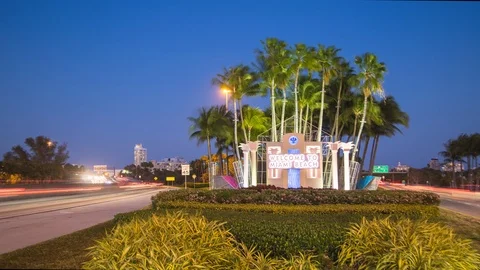 Welcome to Miami Beach Florida Signage Timelapse Stock Footage