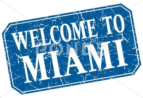 Welcome to Miami blue square grunge stamp Royalty Free 61428414