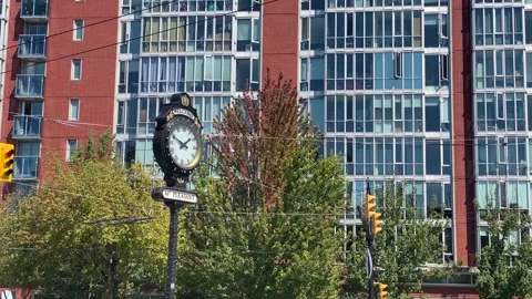 Welcome Mt Pleasant Famous Clock with Building Stock Footage 281058487