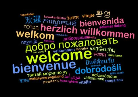 Welcome multilanguage wordcloud background concept Stock Illustration