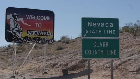 Welcome to Nevada Sign at Stateline Stock Footage 79662473
