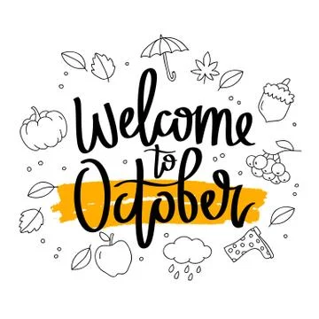 Welcome to October. Calligraphy. Stock Illustration