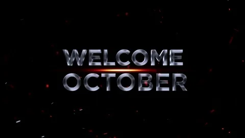 Welcome October metallic 3D text design with glowing light effect and float.. Video stock 343576794