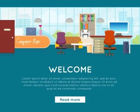 Welcome to Office Vector Web Banner In Flat Design 库存插图